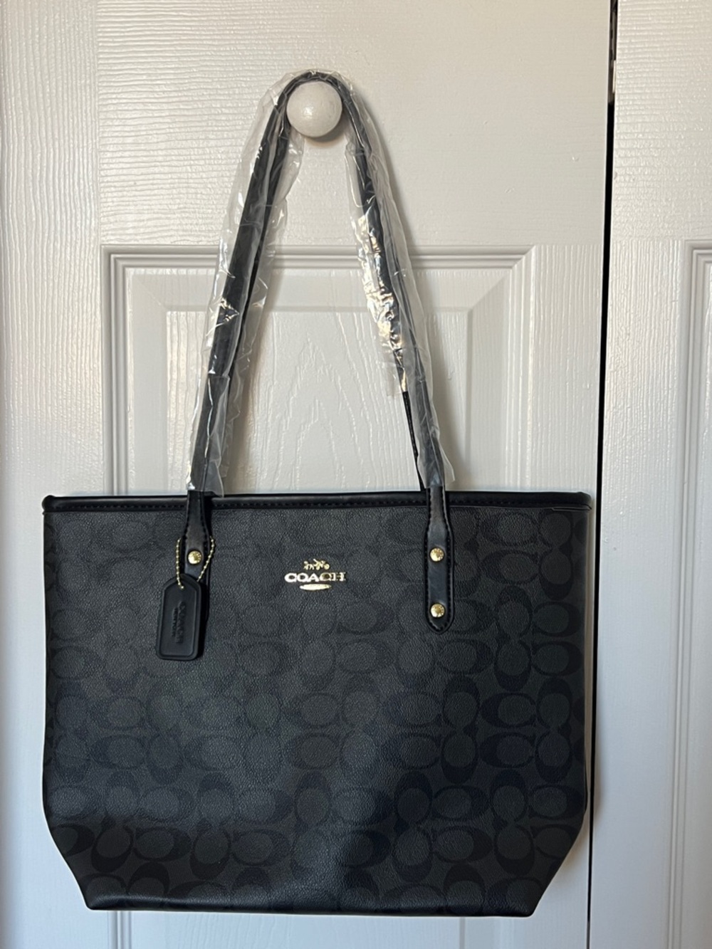 Coach Black Signature City Tote with Gold Accent